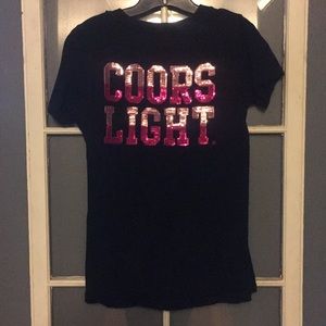 Black Coors Light V-Neck with Pink Sequins
